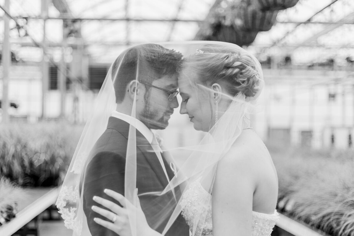 bride and groom close under her veil