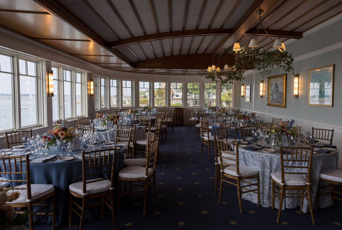 Wedding decor at reception of Corinthian Yacht Club in Marblehead.