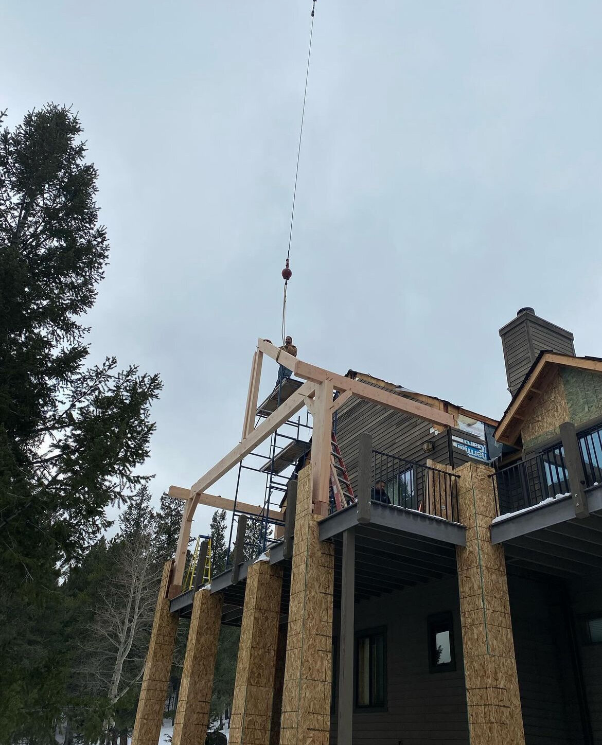 New construction and addition installation of truss by Mountainside Crane Service