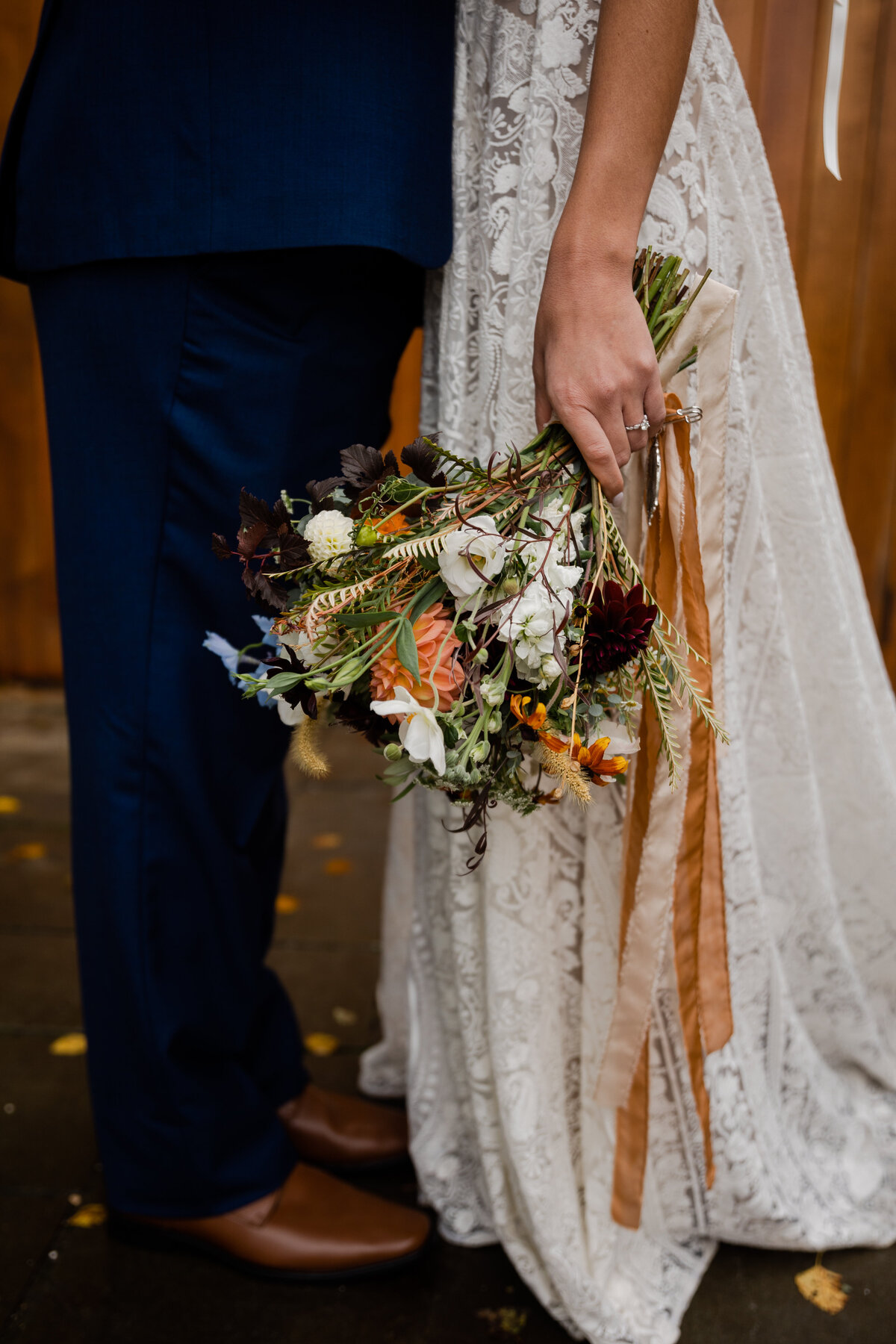 Detail shot of a brides bouquet on her wedding day.