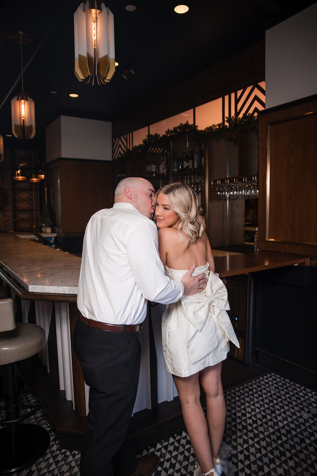 Hotel bar engagement pictures, Savannah