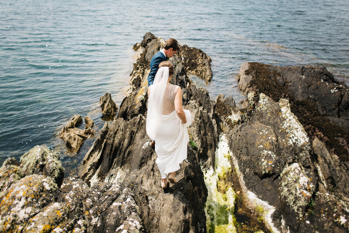 Bride and Groom on the rocks of Parknasilla Resort, Kerry