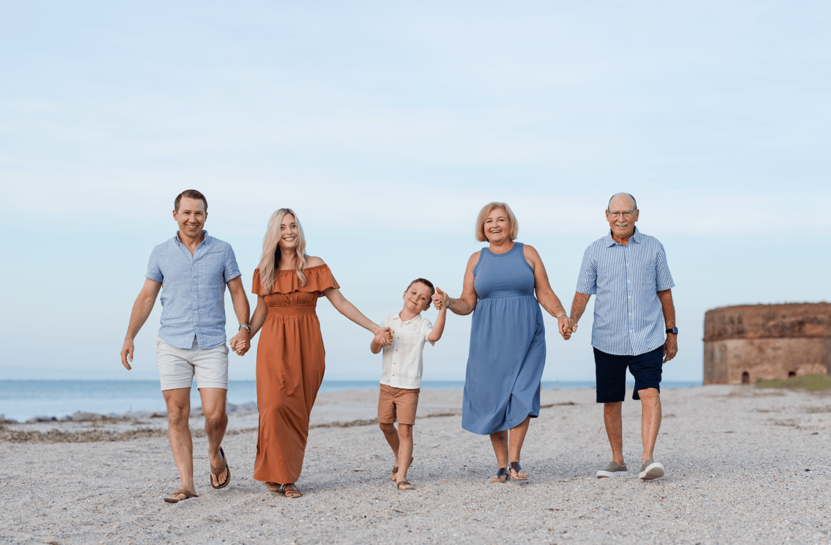 family photos in jacksonville florida family walking on the beach pictures