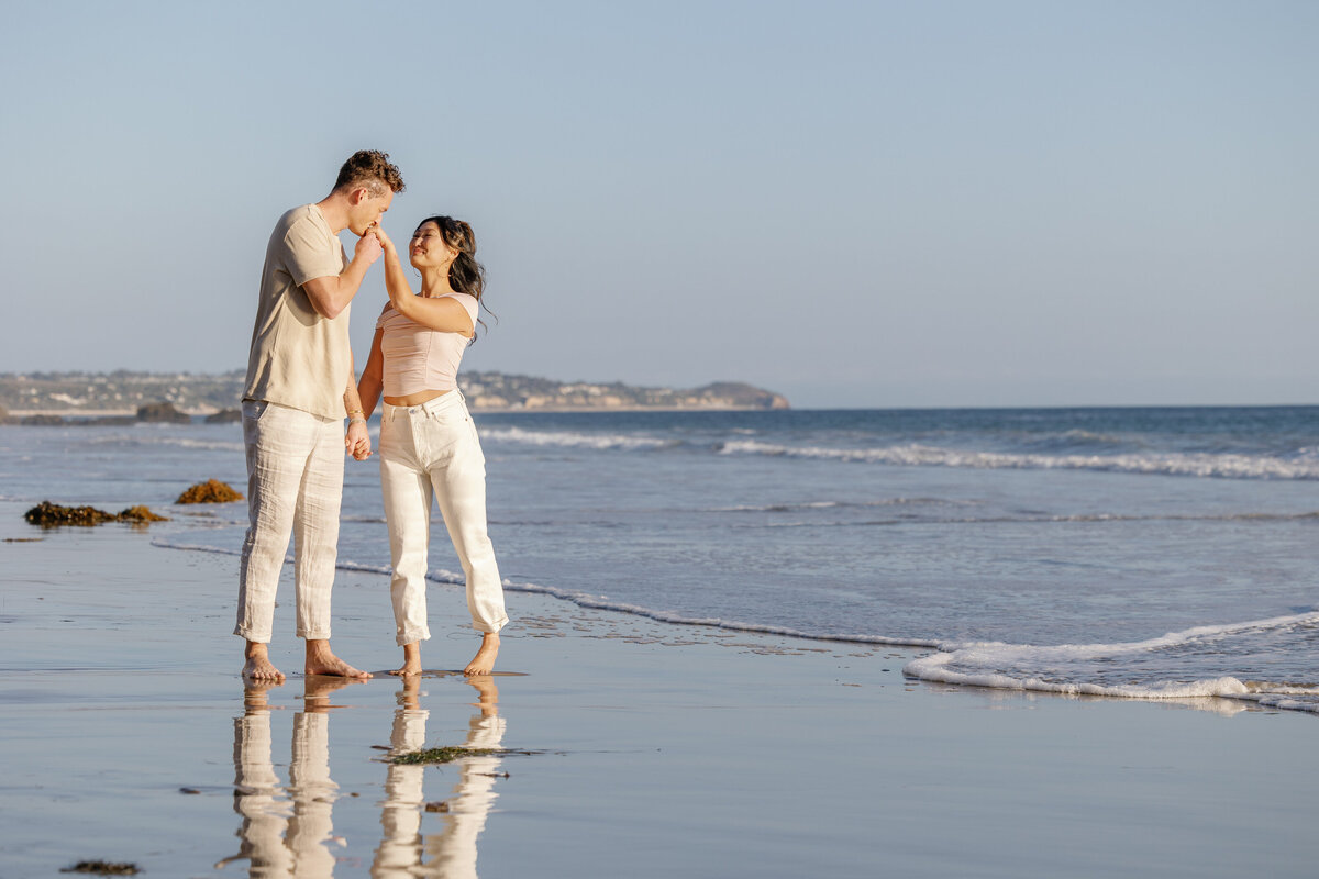 A person kissing their partner's hand