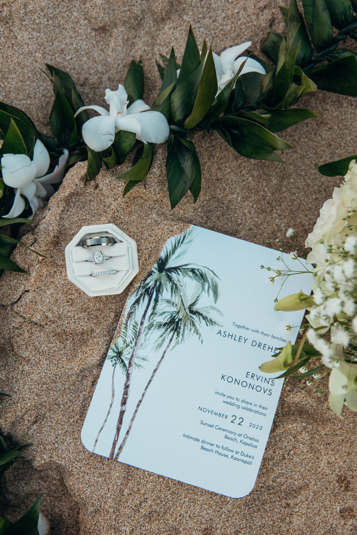 Maui Wedding Photographer captures wedding details, rings, and flowers