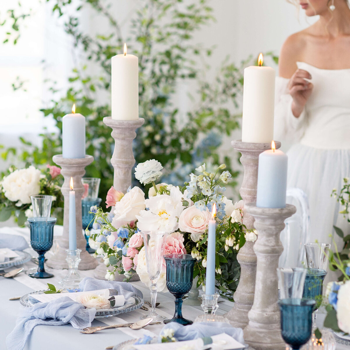 blush, white and blue table decor all set up for Ottawa weddings