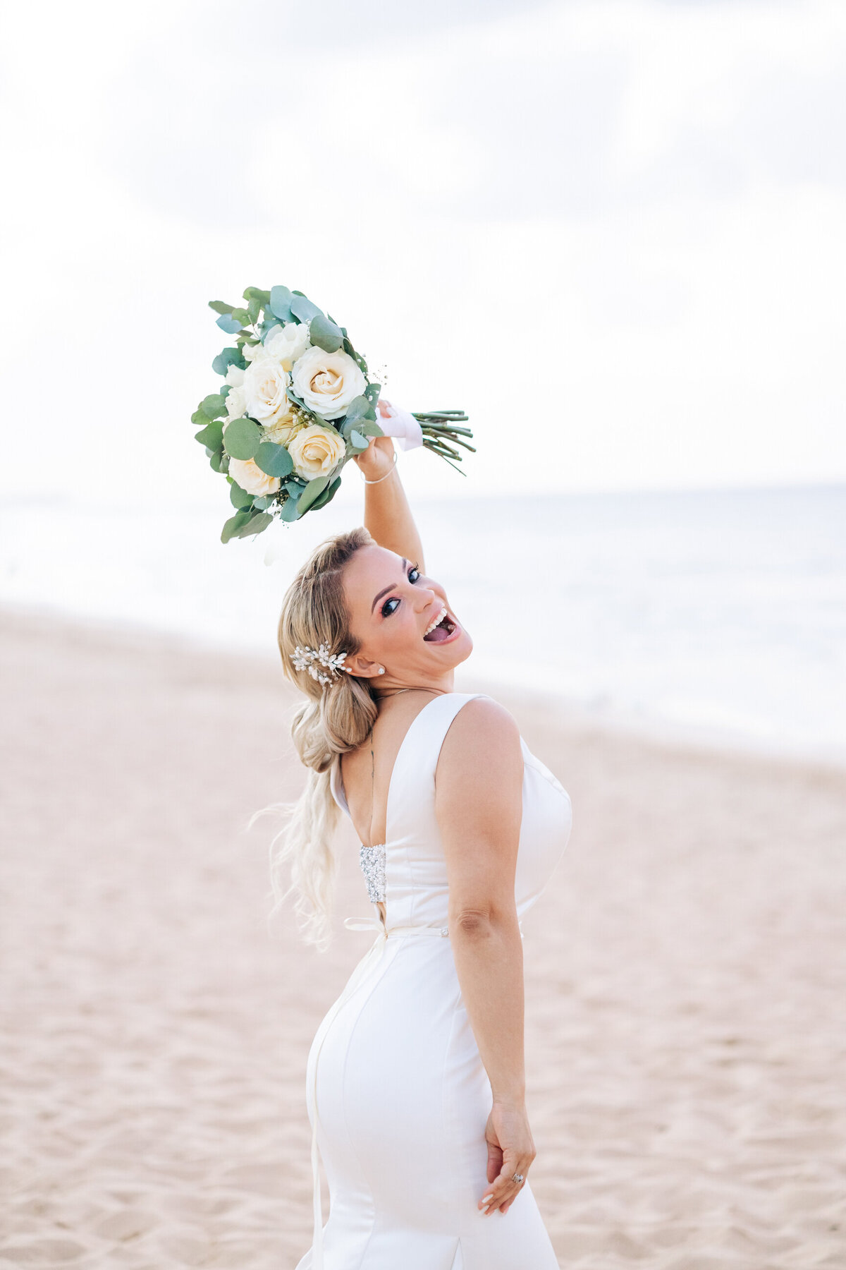 bride at destination beach wedding