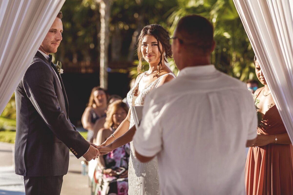 Bride and groom at wedding ceremony in Riviera Maya