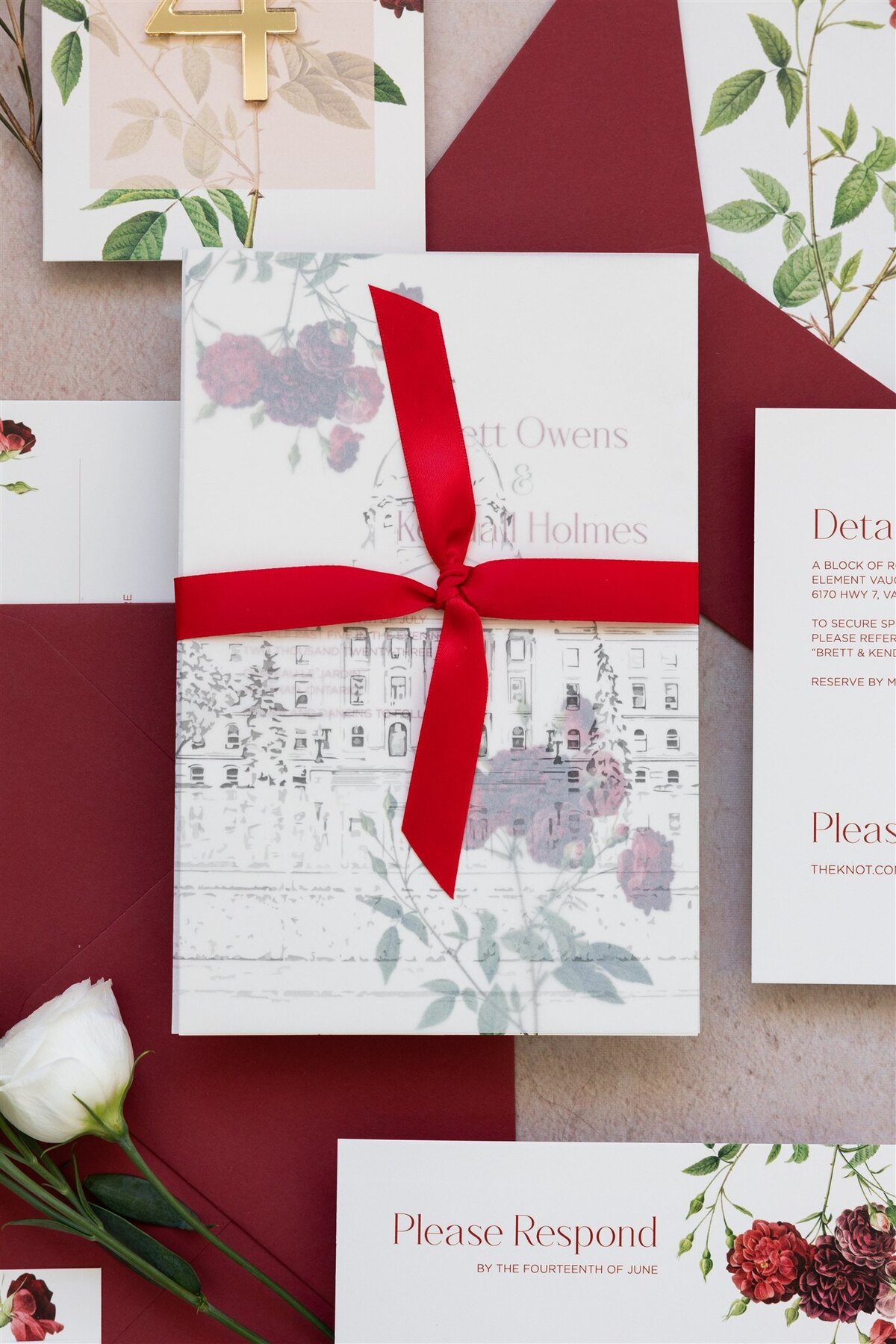 Burgundy florals wedding invitation 5