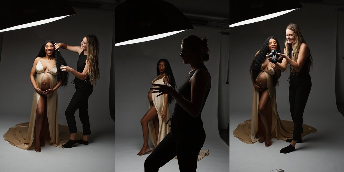 Haili Barton, Austin's leading studio maternity photographer expertly poses her pregnant client during her studio maternity photoshoot. 