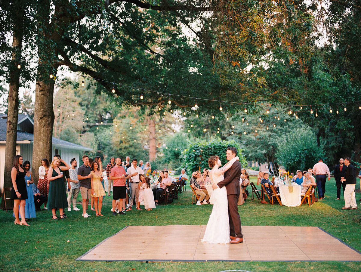 Bride and groom dancing on the dance floor. 
