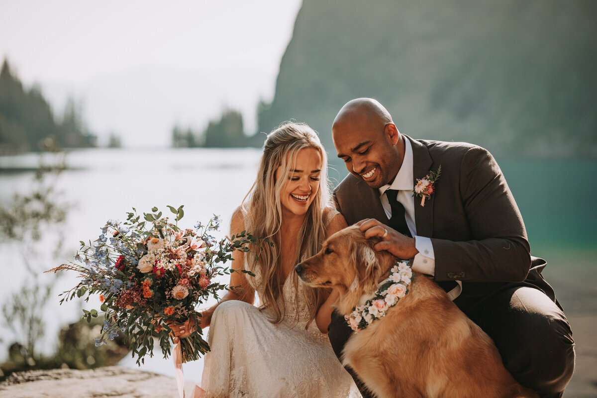 Alberta elopement couple with their dog