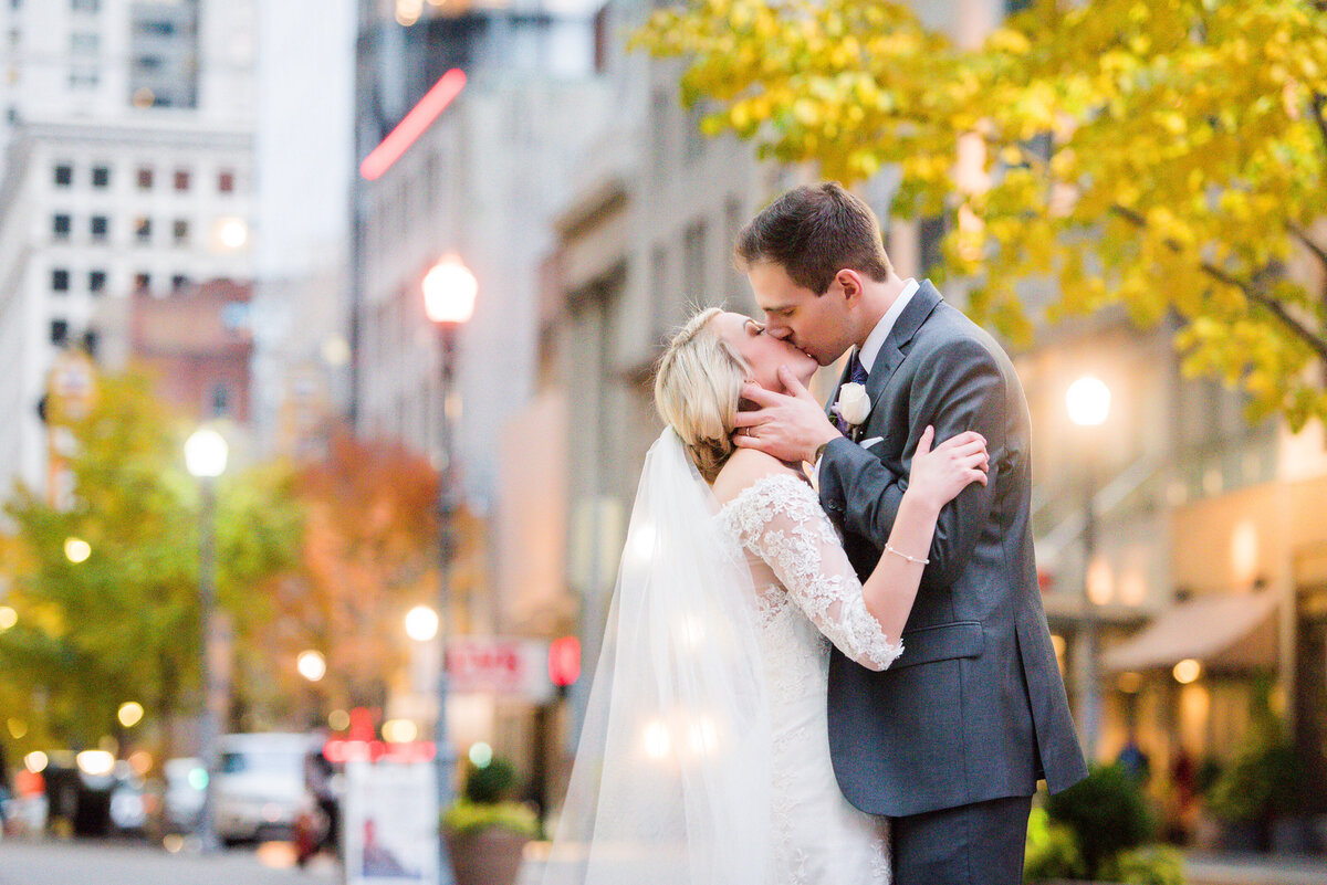 married couple wedding picture outside of fairmont hotel pittsburgh