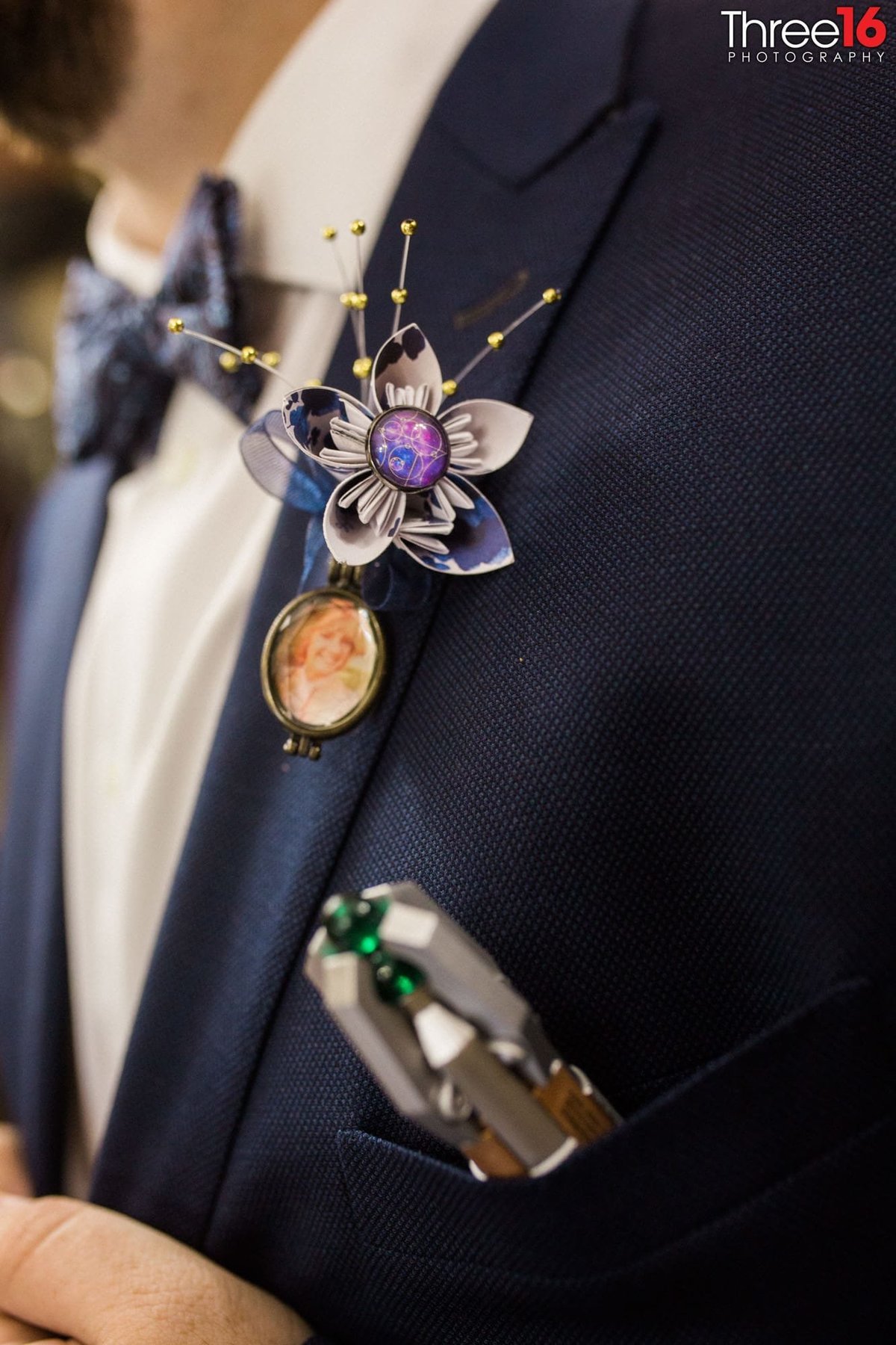 Groom wearing a truly unique boutonniere