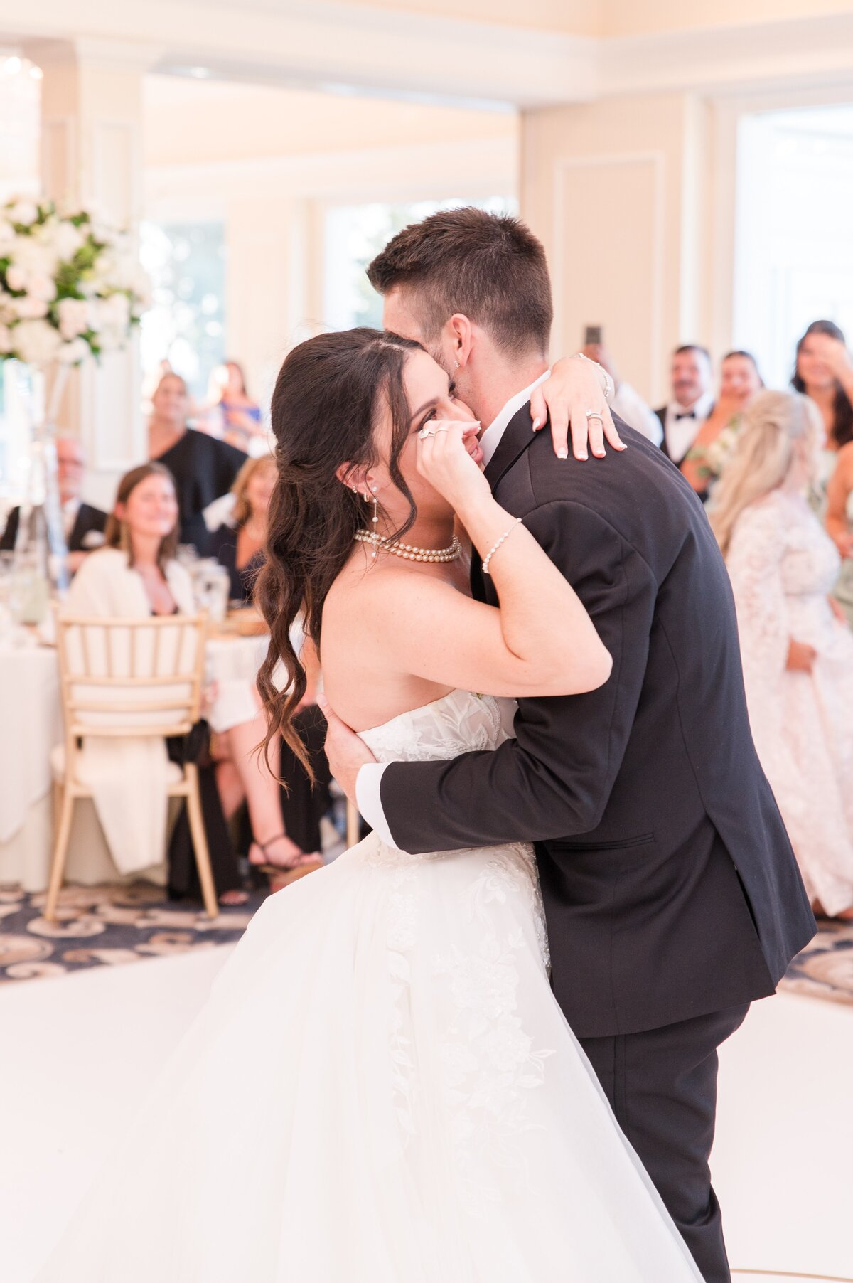 first dance on wedding reception bride crying