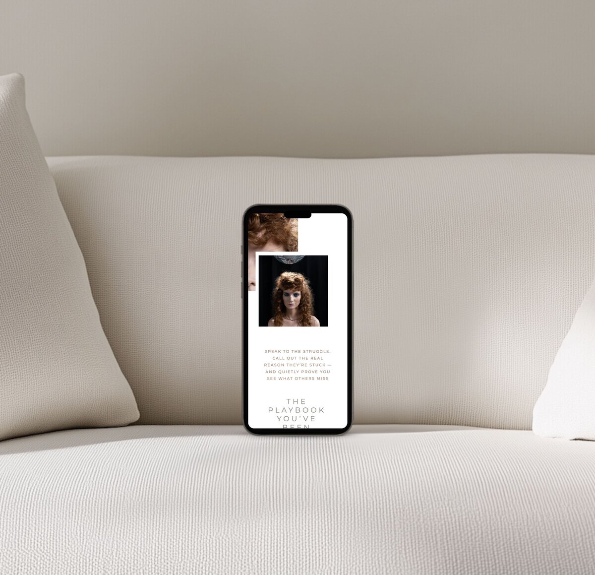 No. 28 luxury mobile ShowIt sales page template mockup on iPhone with warm neutral tones — premium ShowIt sales page design.