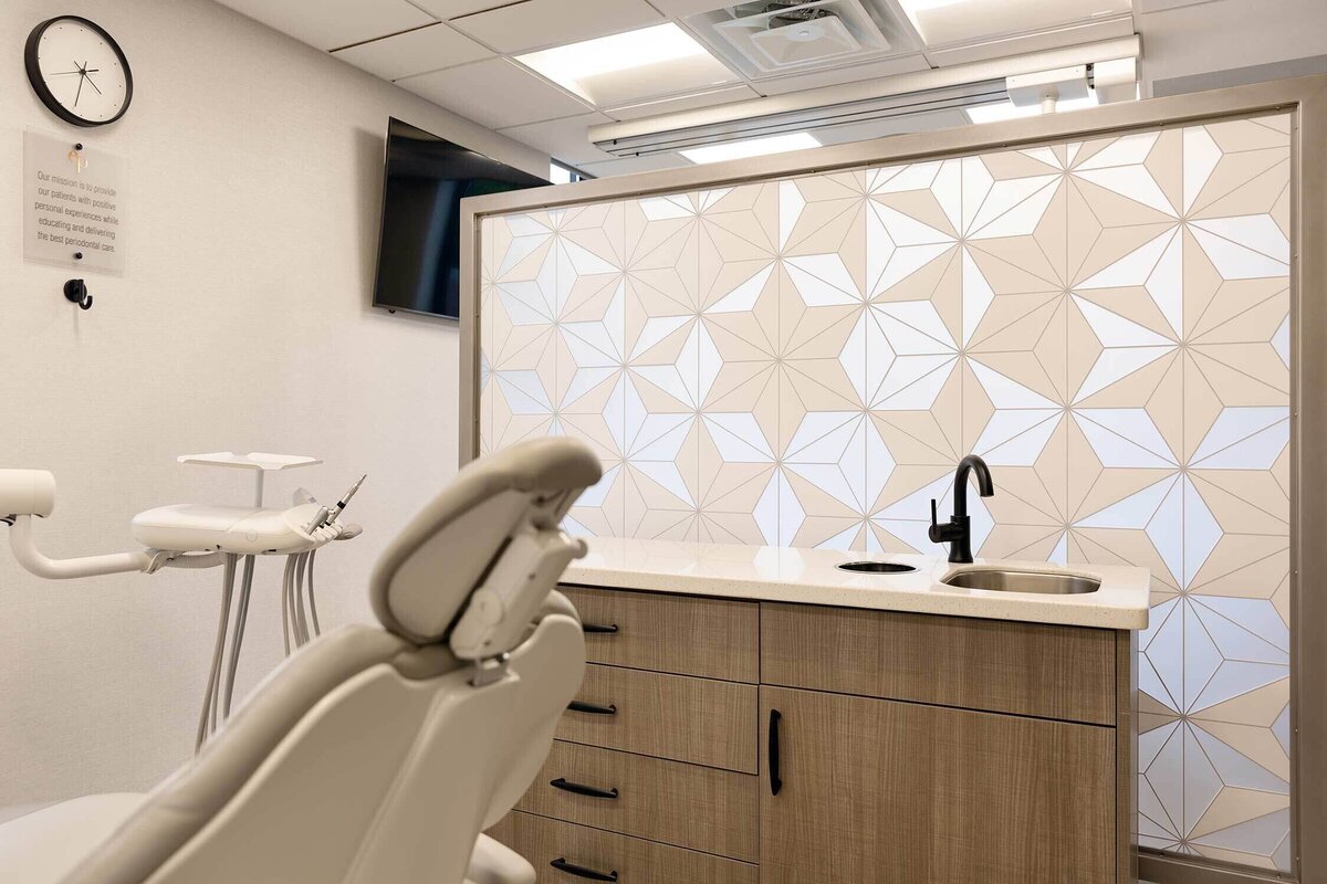 Close up of dental exam room with custom wall dividers