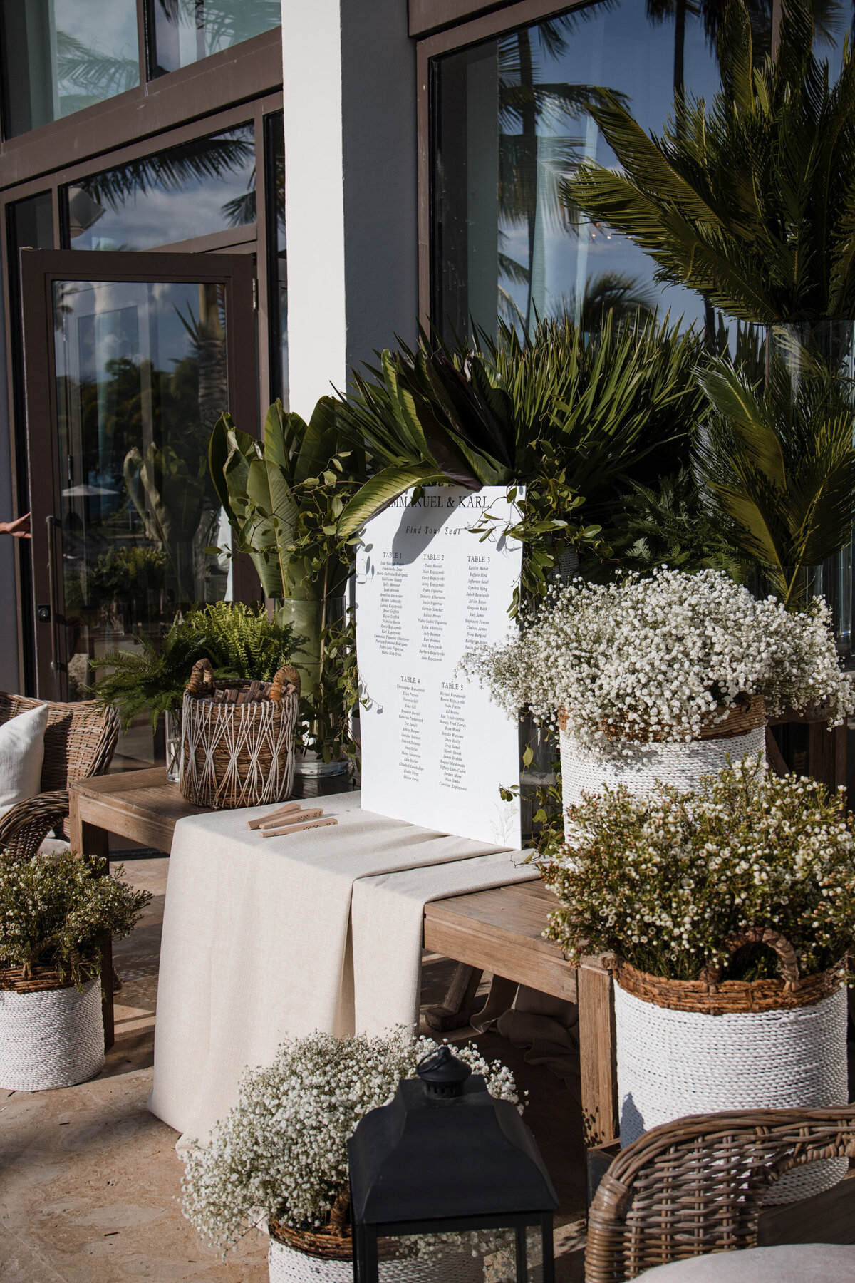 Green and white ceremony decor  at a destination wedding in Puerto Rico