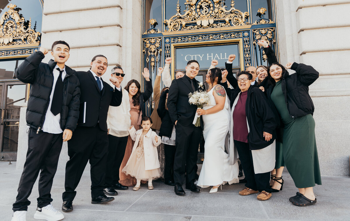 What a beautiful day it was for a wedding at San Francisco City Hall gathered around with family excitedly celebrating this beautiful wedding day.