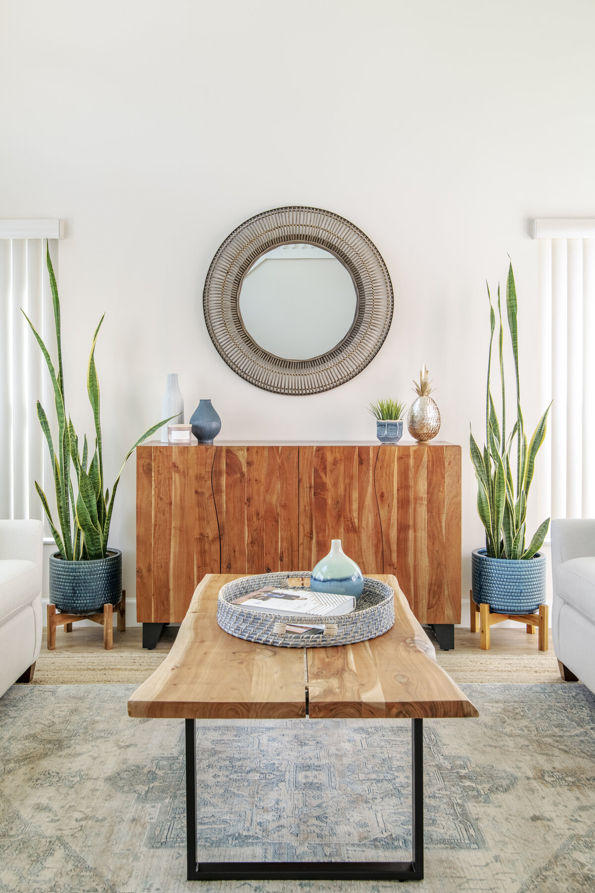Bright Modern Farmhouse Coffee Table and Console by S. Fl based  SOL Y MAR INTERIORS