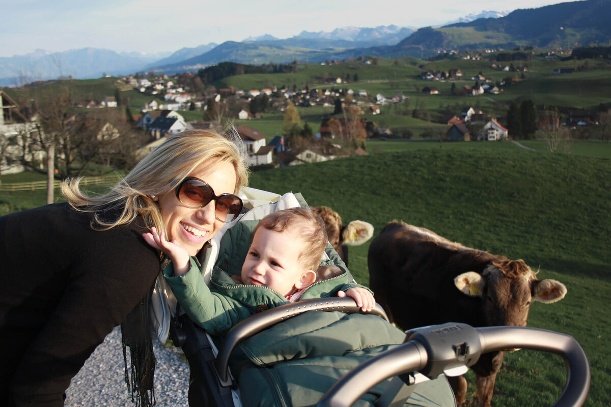 Danielle Dott and baby in Switzerland