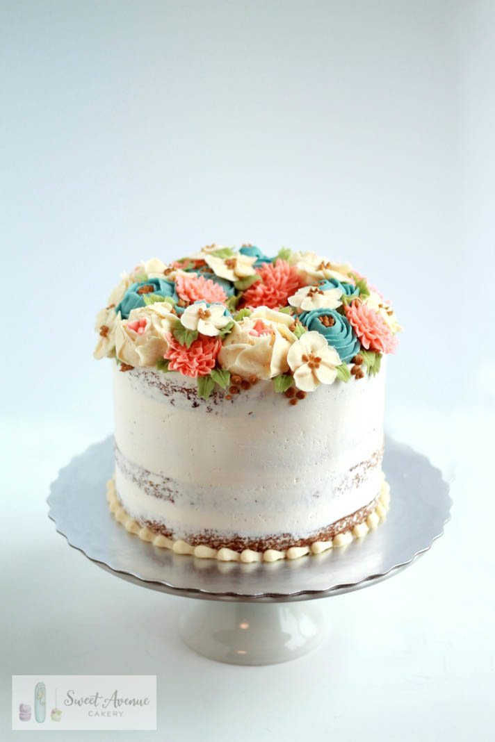 piped buttercream flowers cake