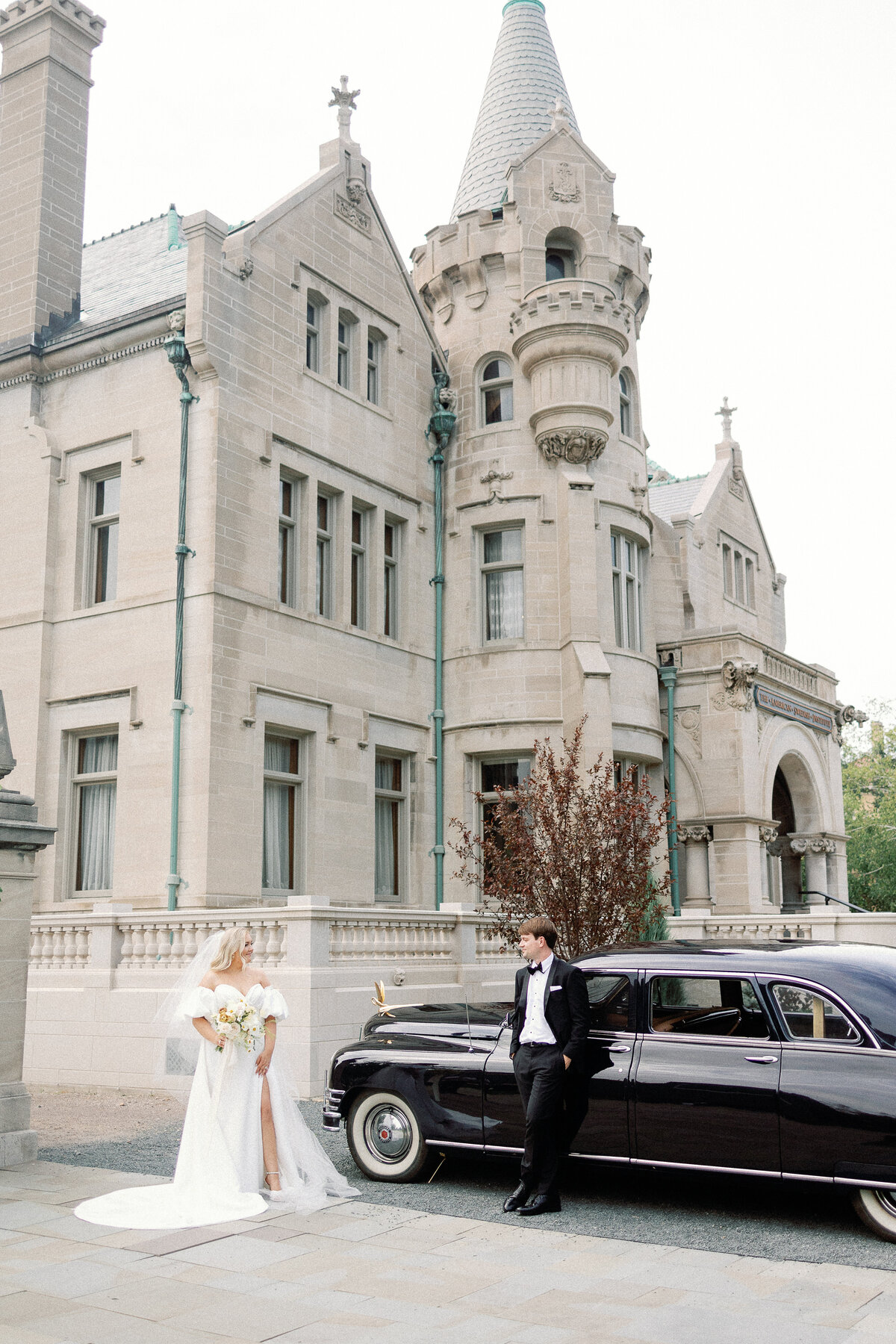 Vintage Car with bride and groom