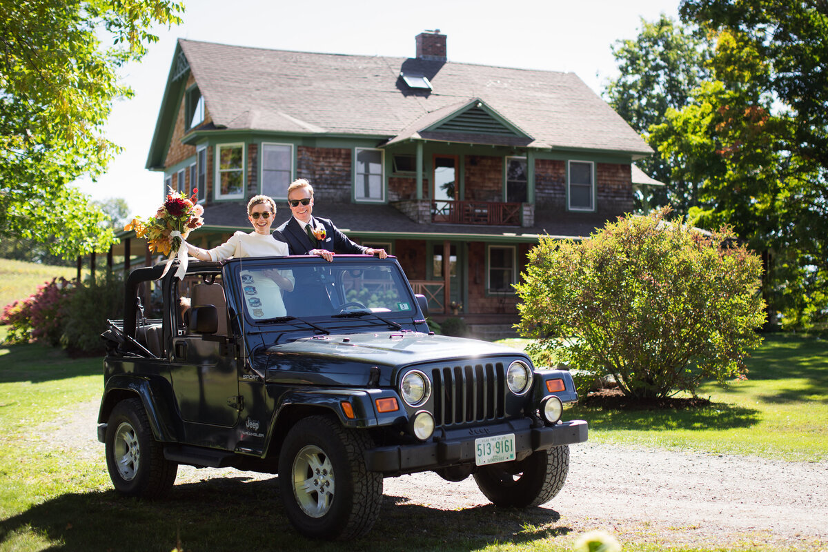 Bride and Groom in Jeep