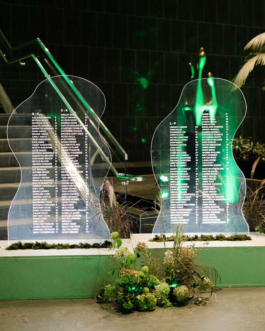 Dominique Alba Studio modern coorporate event branding signage chartreuse Gala Ritz Carlton lit up seating chart
