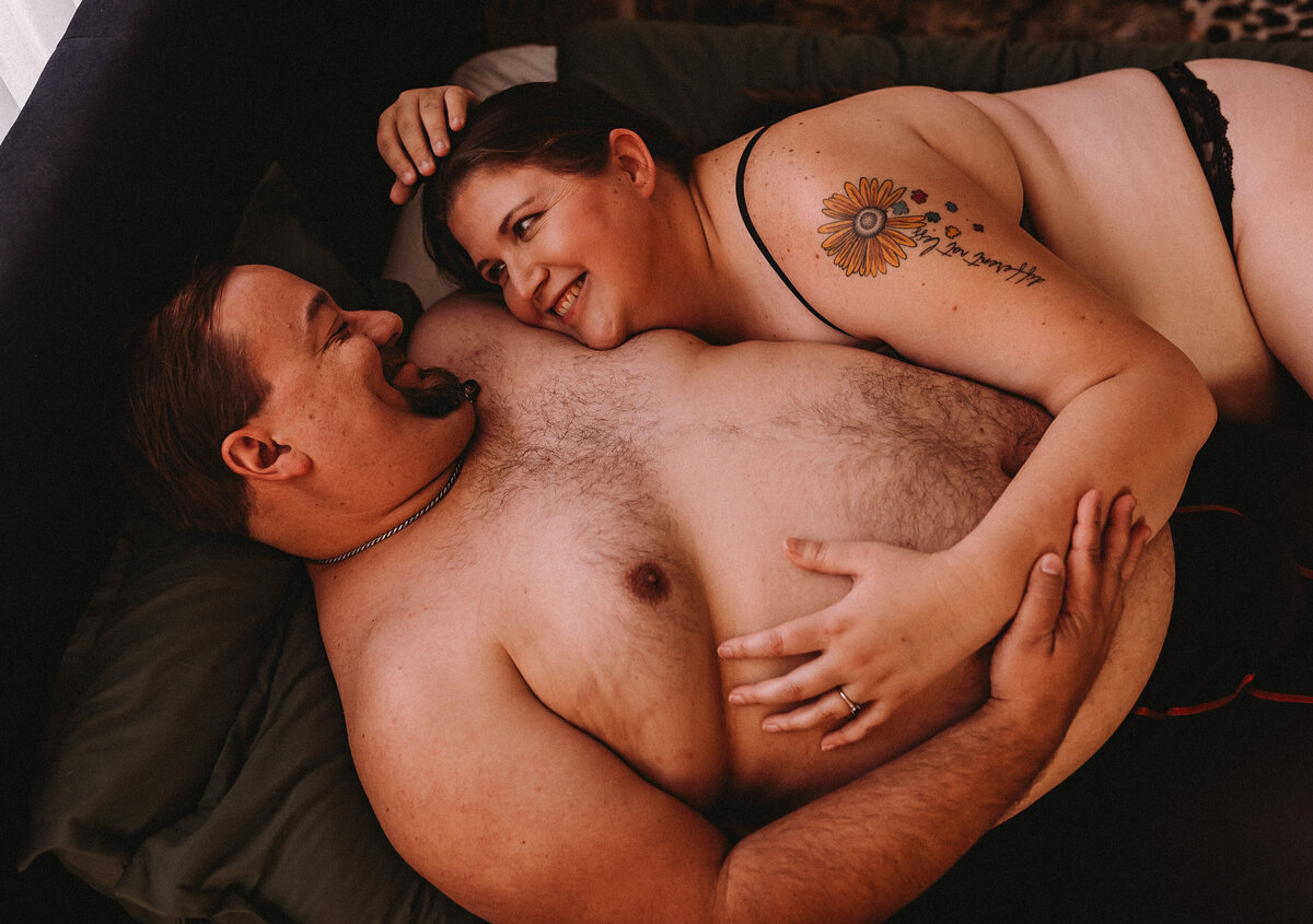 Stockton couples boudoir photography with plus size married couple.