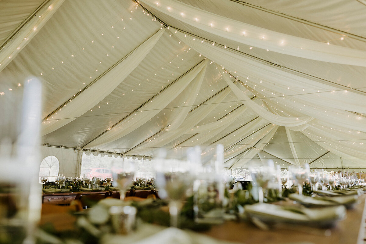 white tent lighting draping reception
