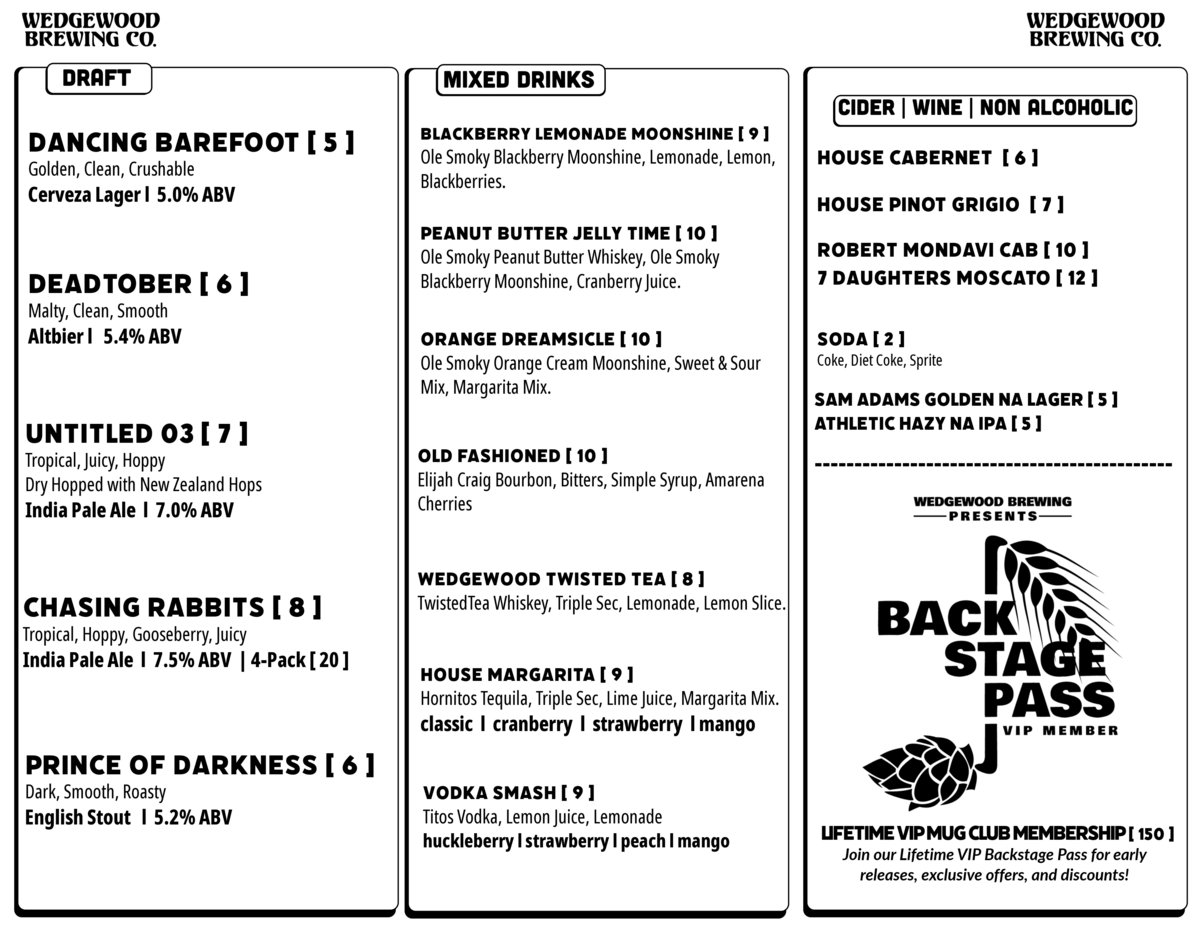 Beer List, Beer Menu, Draft List, Draft Menu 