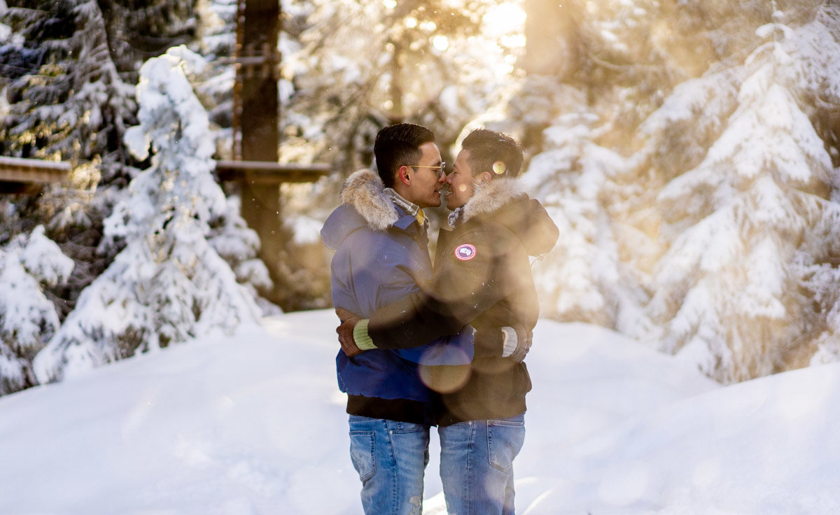 Gay couple at Grouse Mountain for their engagement