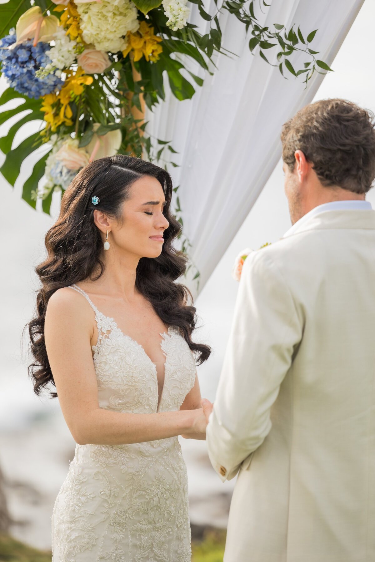 Maui Wedding Photographer - Bride getting emotional during ceremony