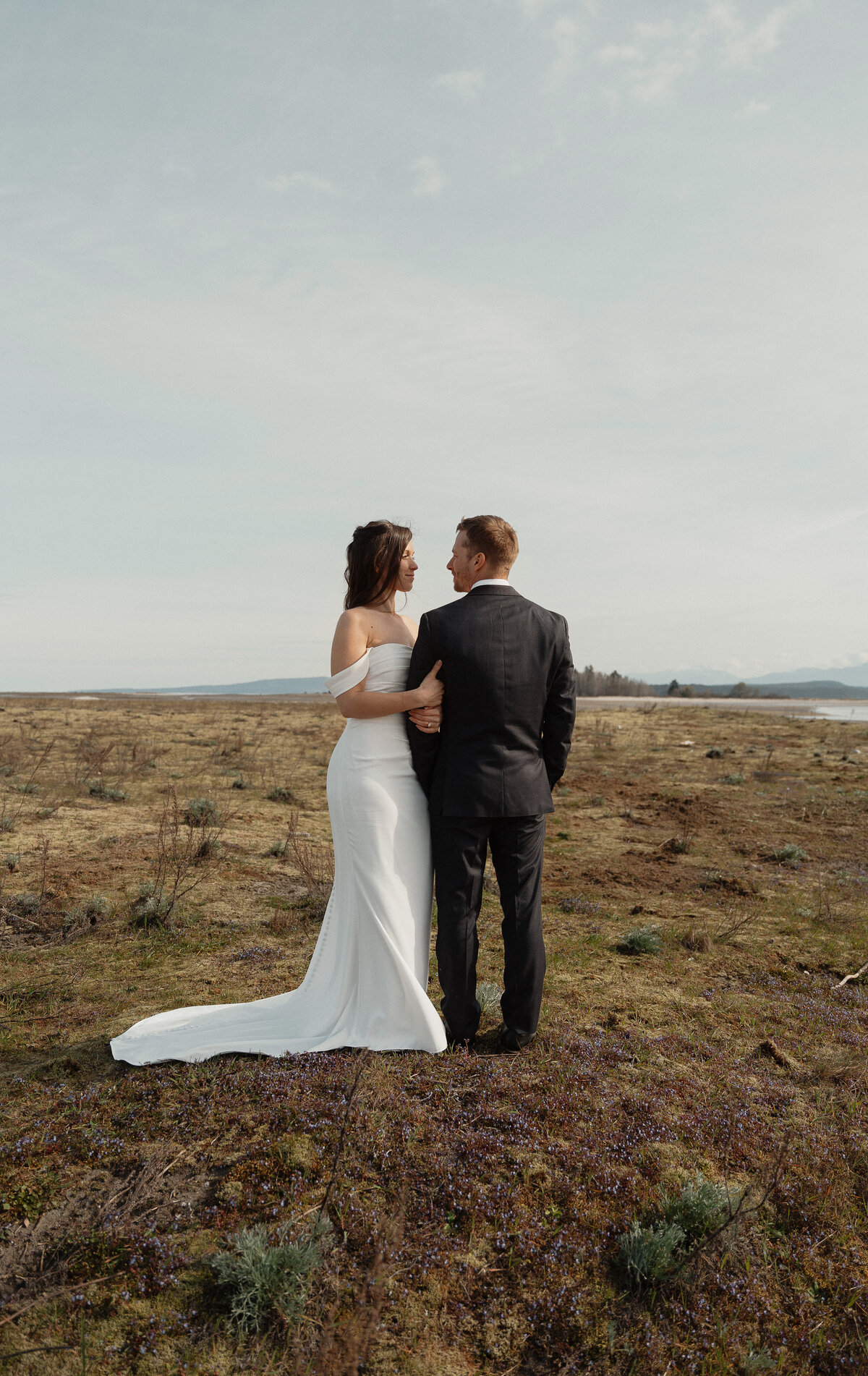 Bride and Groom during their sunrise helicopter and boat elopement in the Comox Valley by Latitude 49 Photography