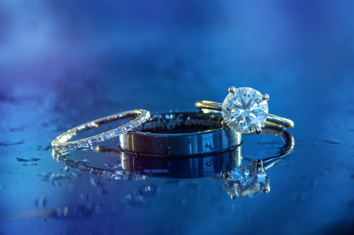 Close up detail of wedding rings.