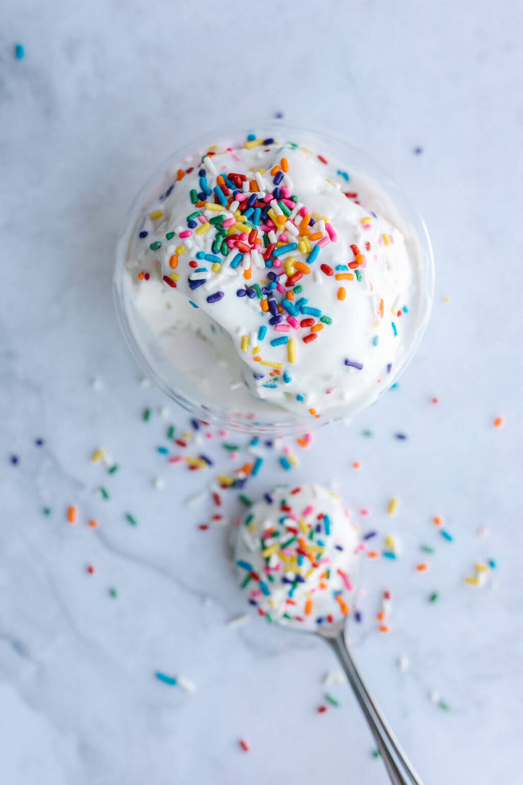 vanilla ice cream scoop with sprinkles