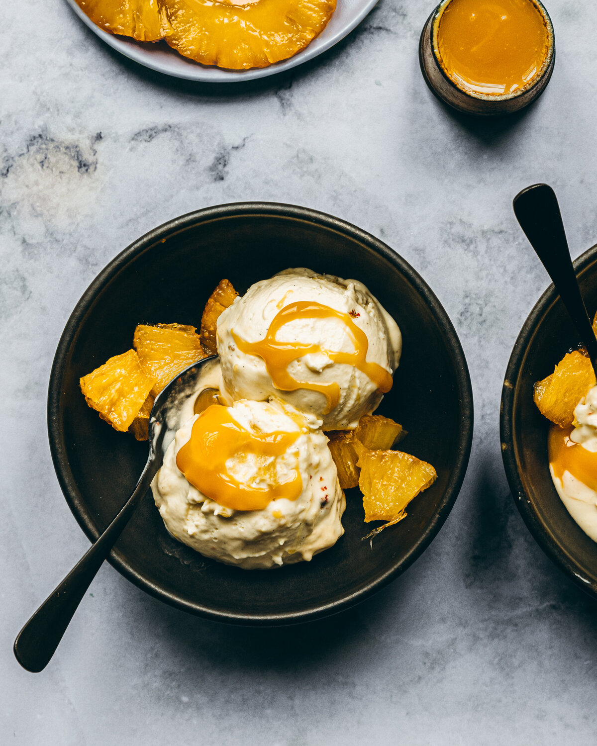 MISO CARAMELISED PINEAPPLE ICE CREAM WITH PINK PEPPERCORN