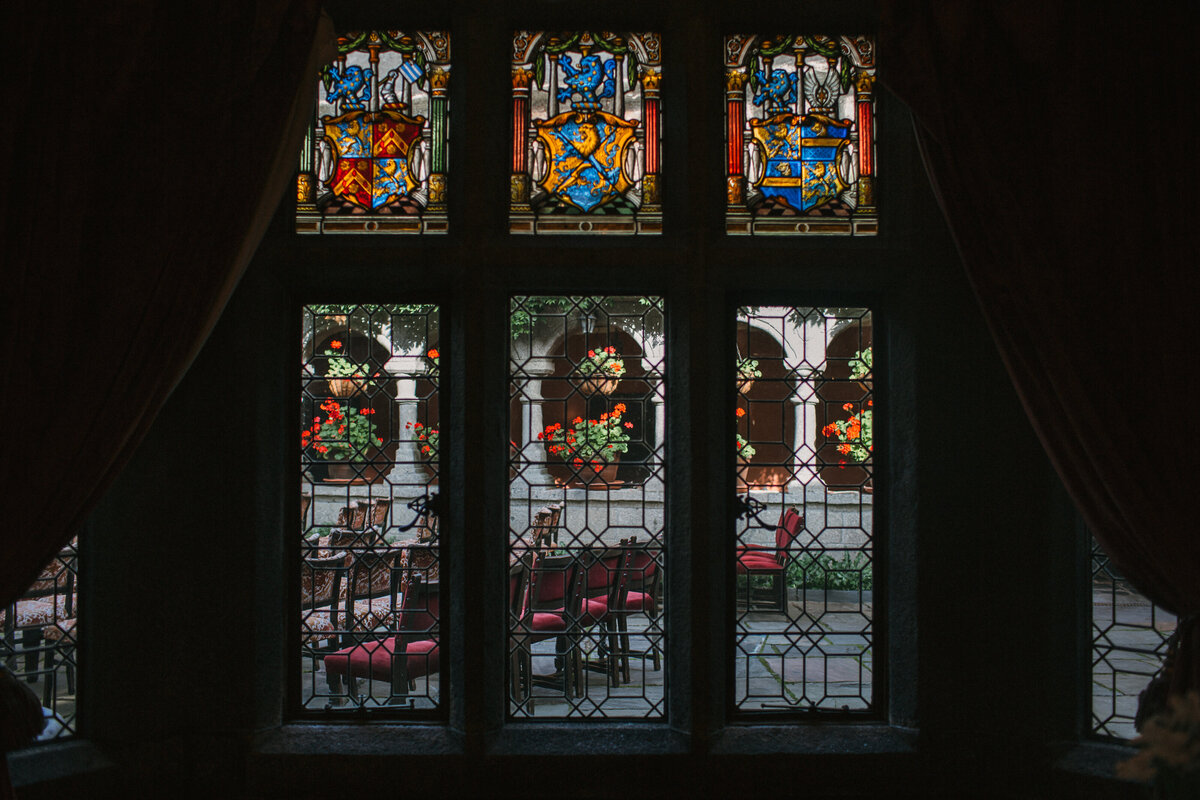 Stained glass windows at wedding venue in Devon