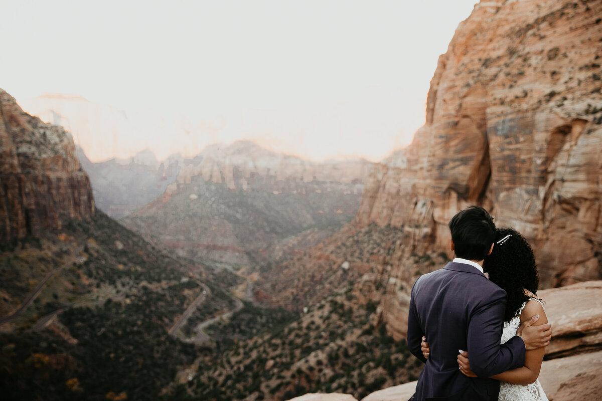 Beautiful view in Zion National Park after elopement