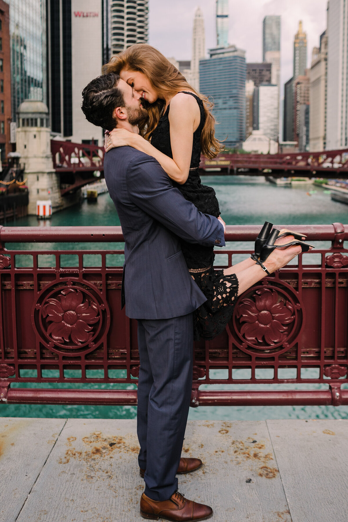 A candid moment along the LaSalle Street Bridge in Chicago
