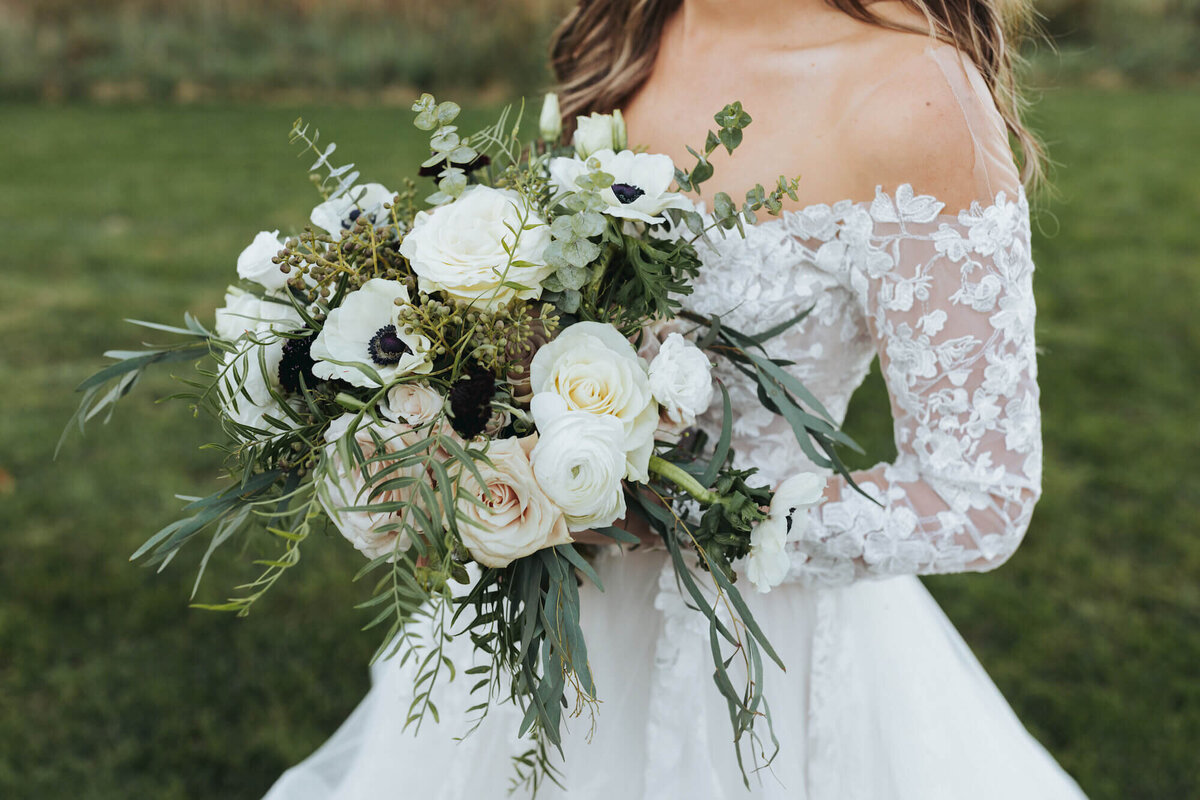 Shannan and Alex Wedding - closeup of bride flowers