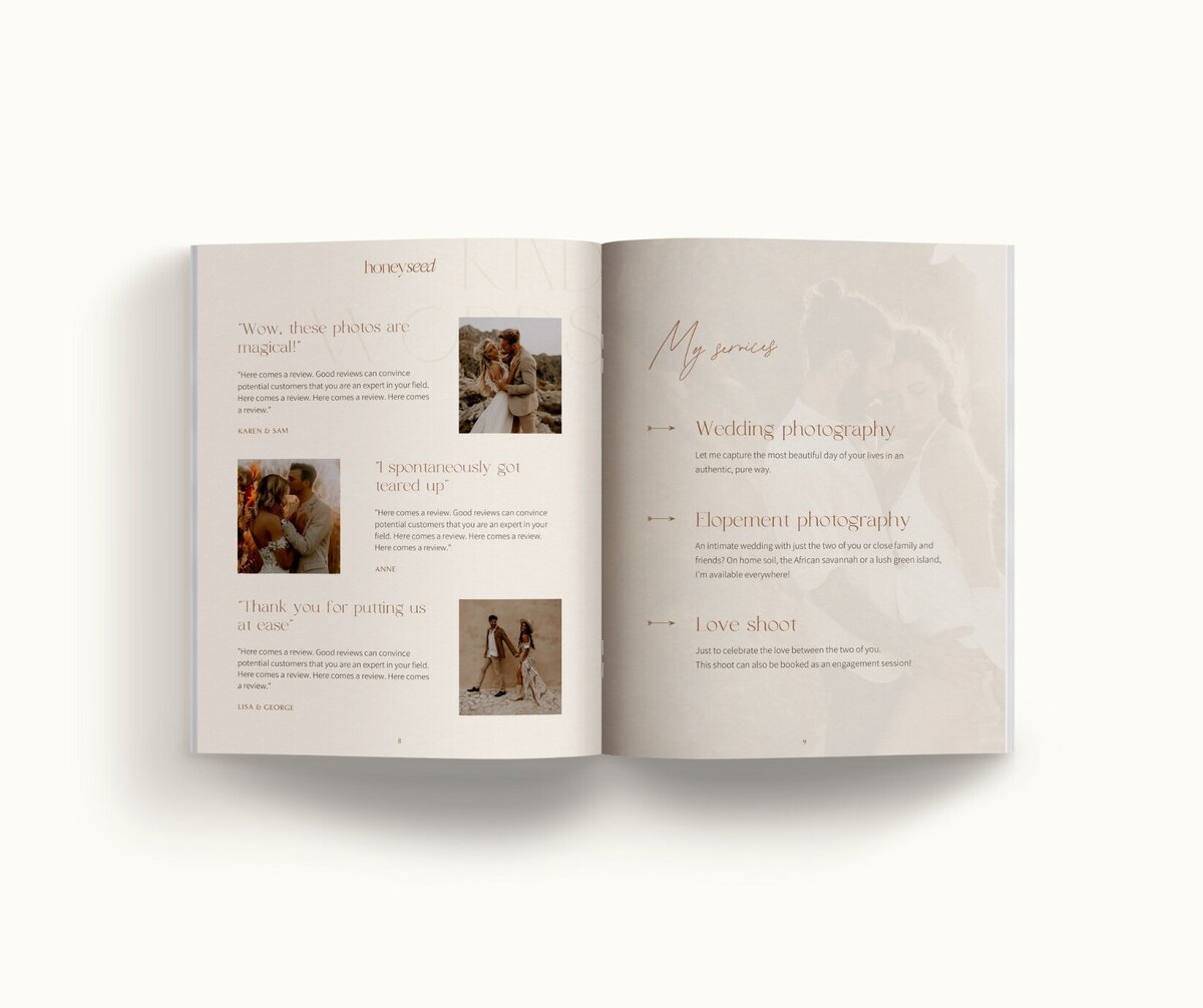 Boho pricing guide template for photographers Honey Seed 5