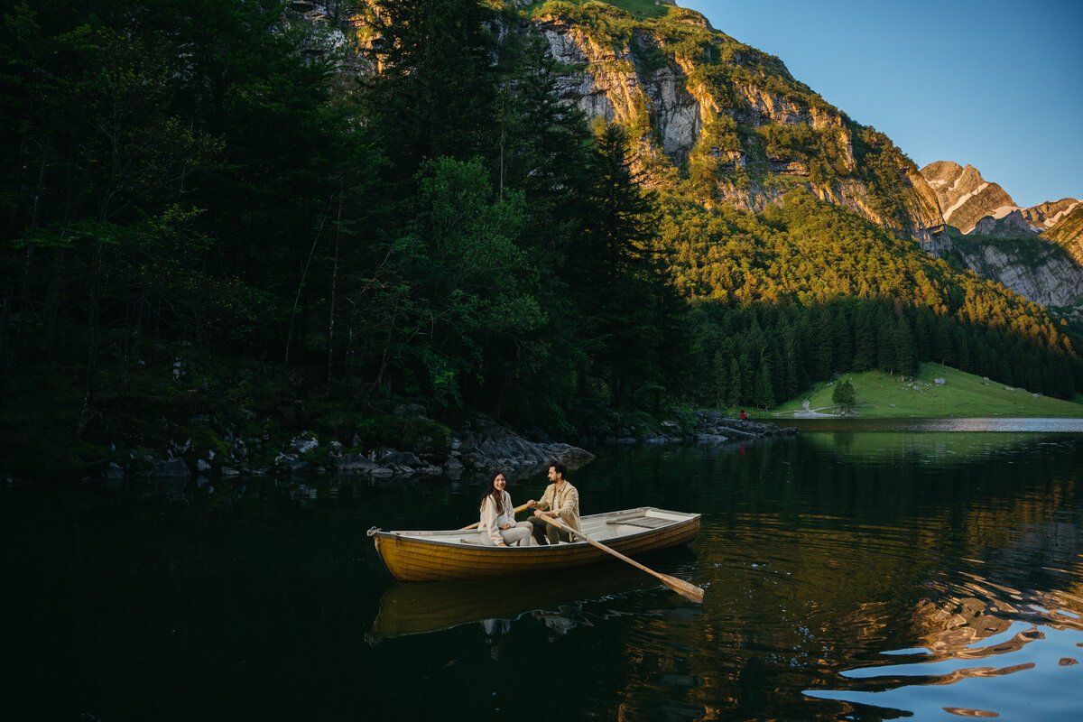 sunrise at Seealpsee in the boat