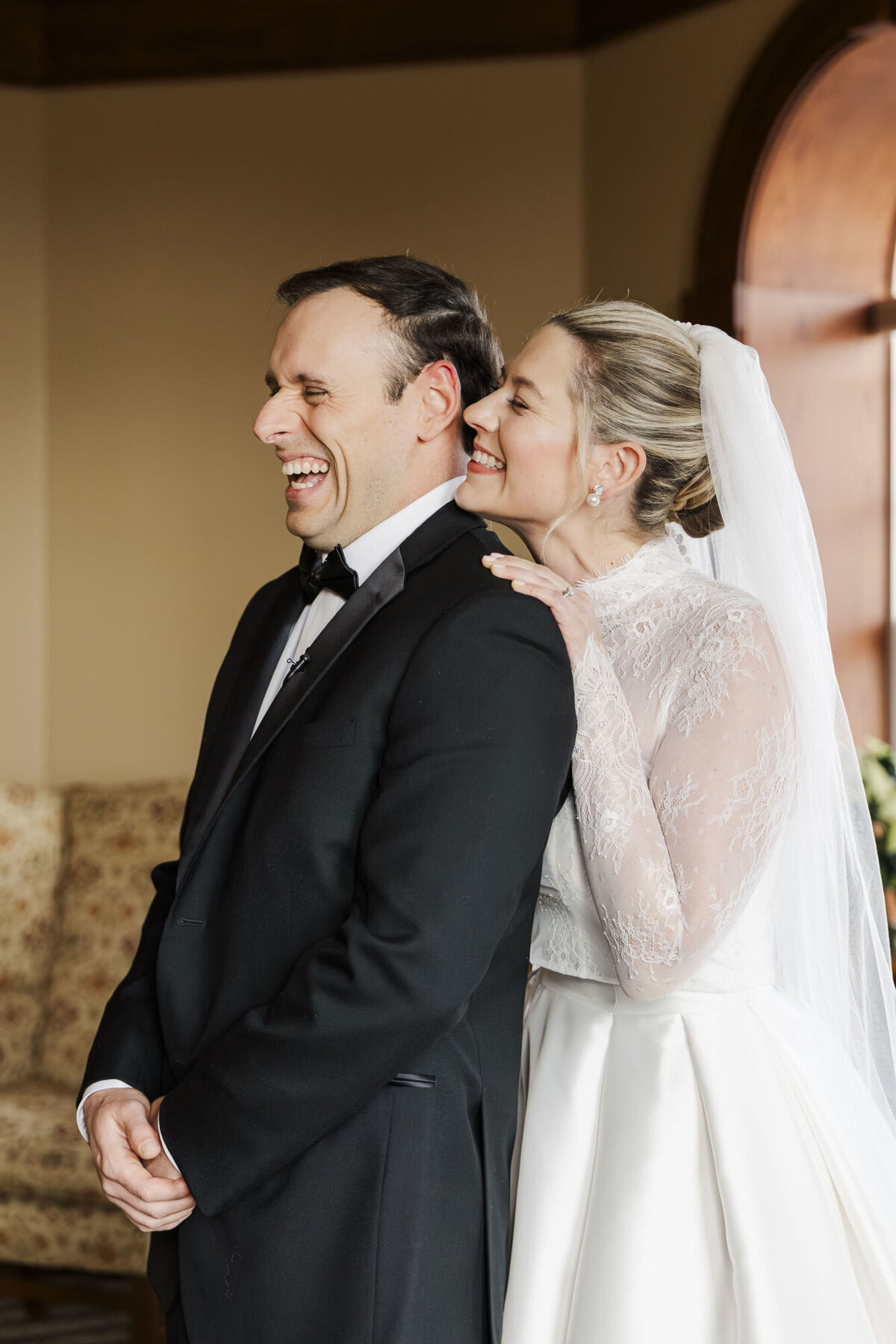 Catskills wedding photos of an intimate ceremony with natural light and candid emotion at Wykagyl Country Club