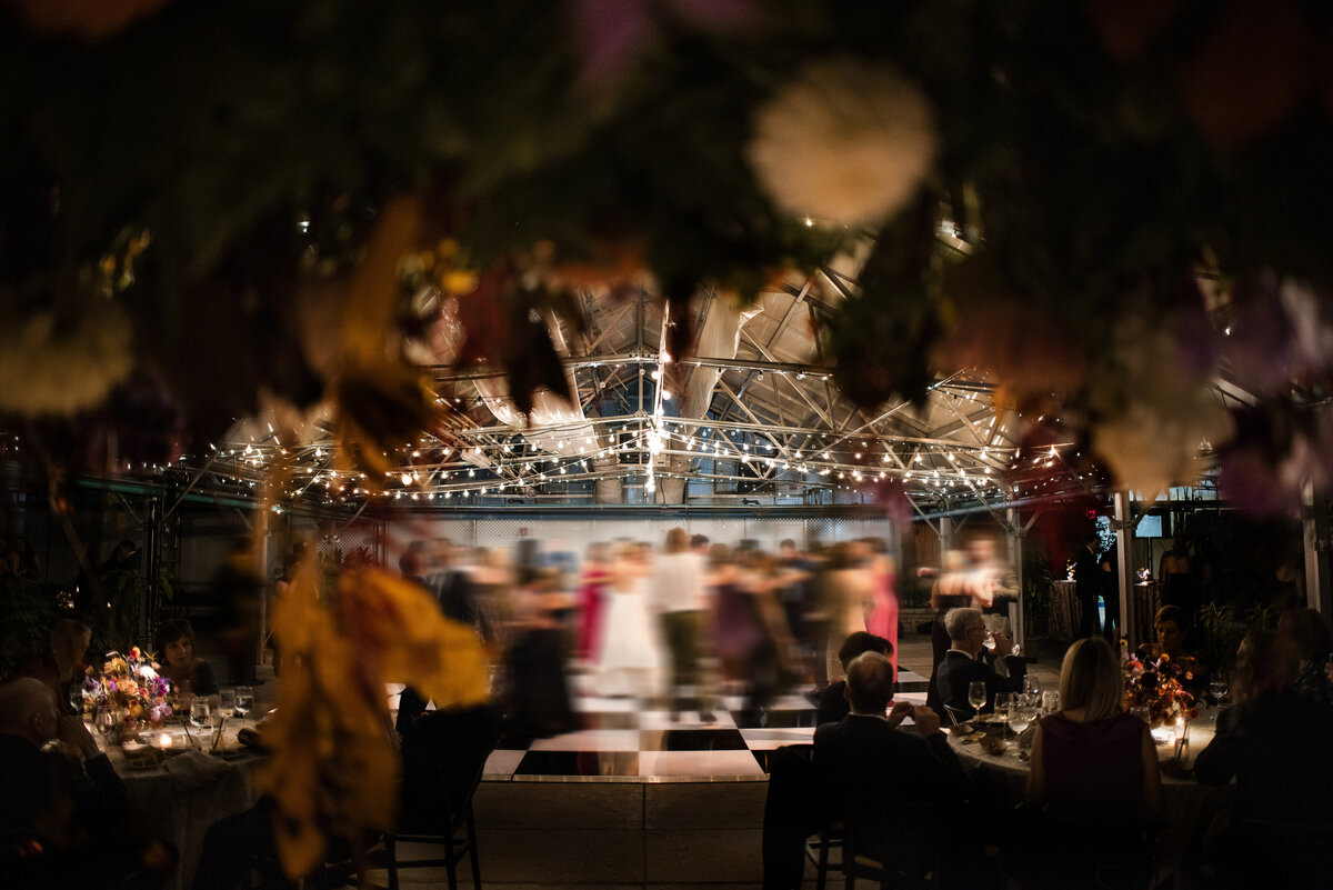 An overall shot of a wedding reception  at a  Fairmount Park Horticulture Center wedding