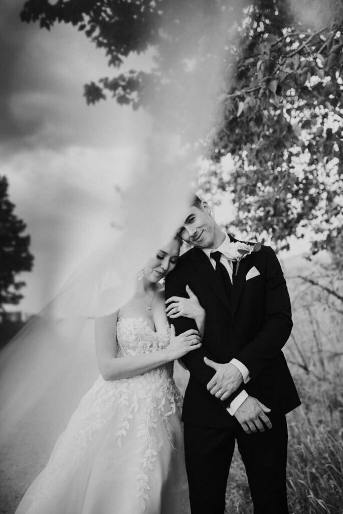 Classic black and white bridal portrait by M2S Photography, timeless and elegant wedding photographer in Calgary, Alberta. Featured on the Bronte Bride Vendor Guide.