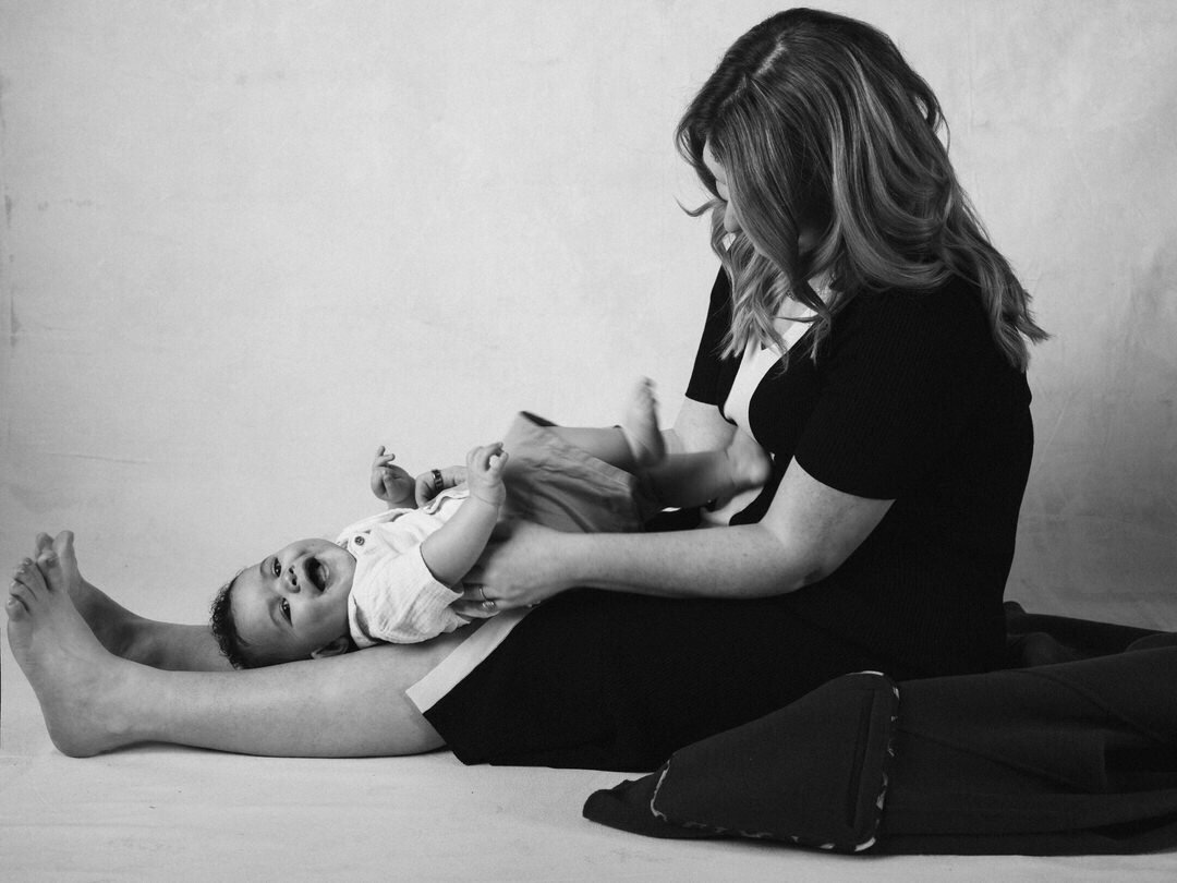Mother and baby portrait in black and white Atlanta studio