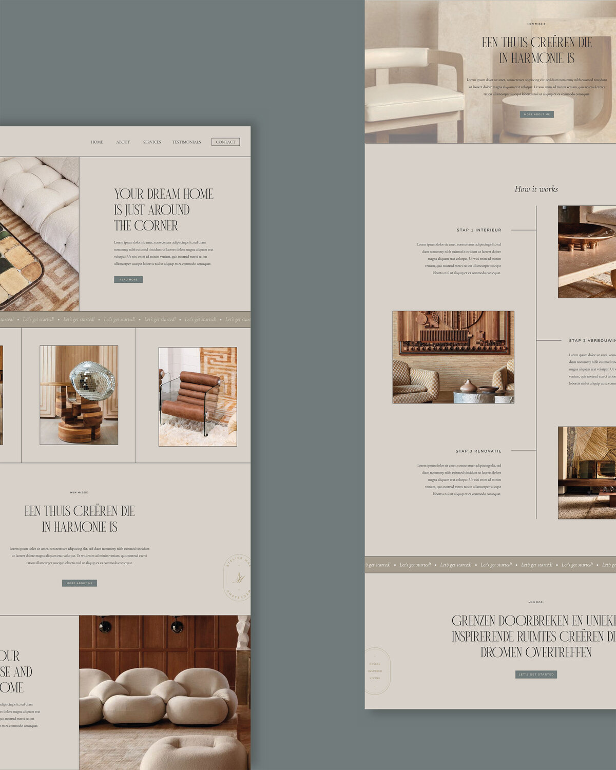 Atelier Mae website ontwerp met interieur visuals