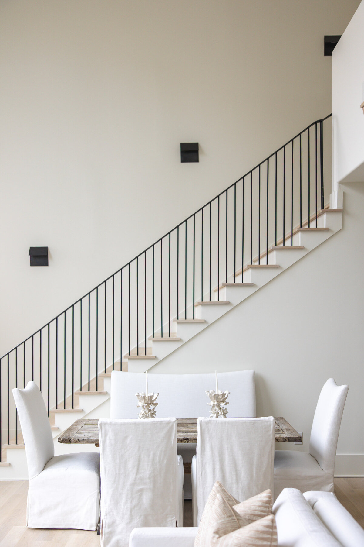 Clean white dining room